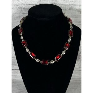 Dana Buchman Red Crystal Statement Necklace Gold Tone 18.5" Adjustable